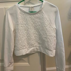 juniors white long sleeve shirt with lace detailing